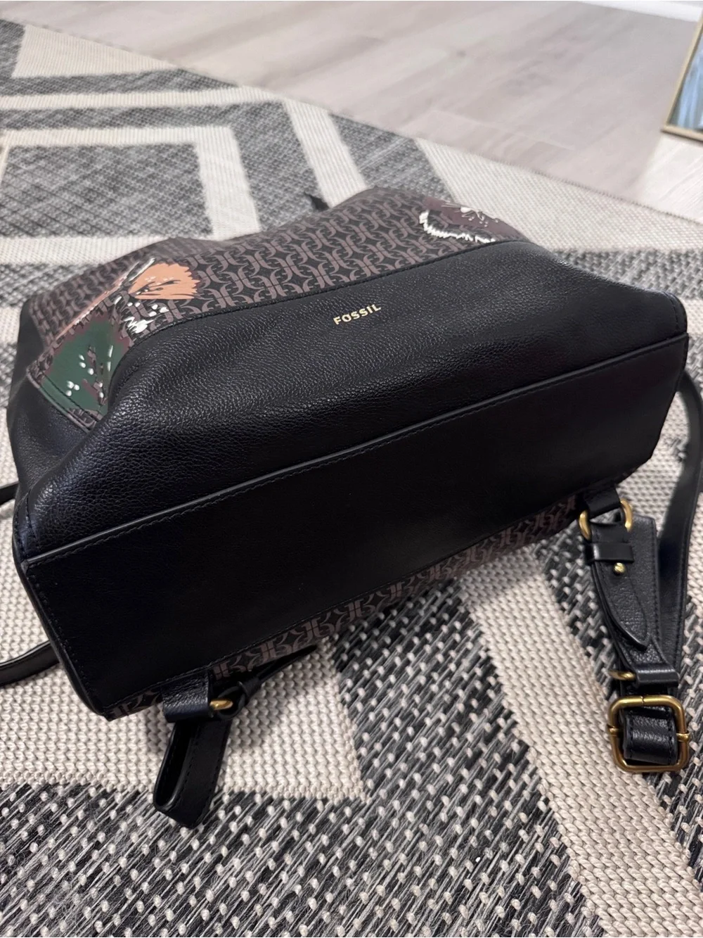 Fossil Brown Monogram Backpack with Floral Prints